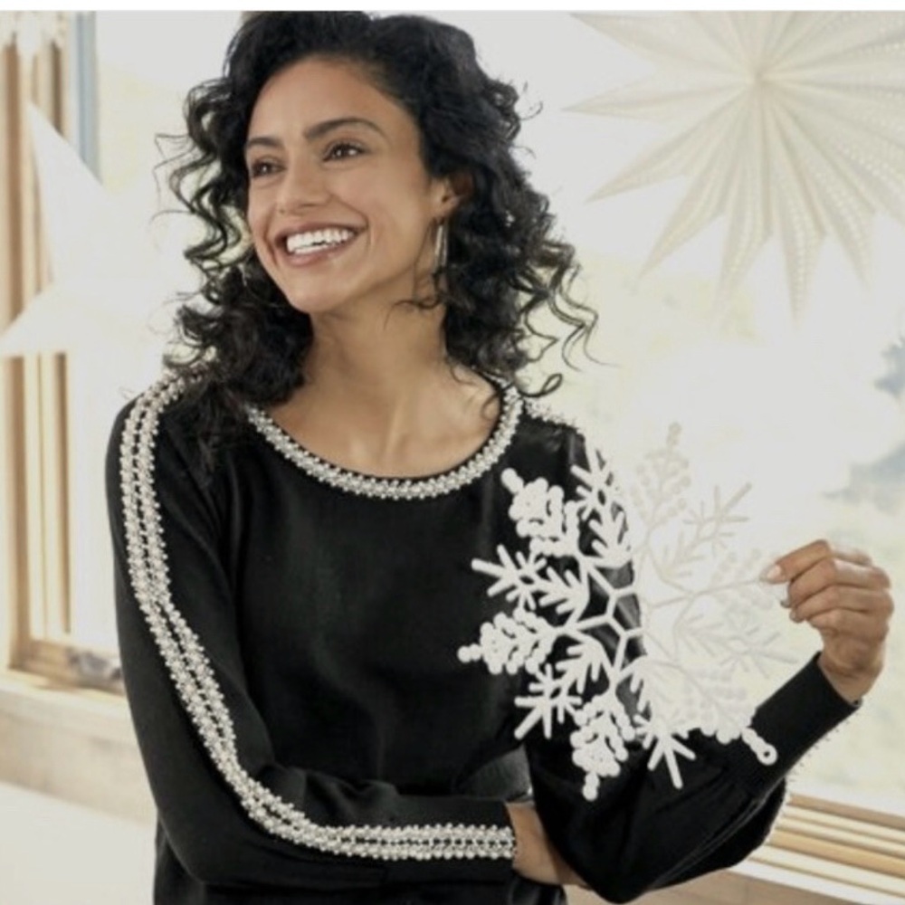 Soft Surroundings Heidi Sweater Medium with Pearl Embellishments